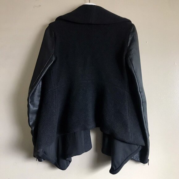 Theory Black Wool Cashmere Blend Open Blazer Jacket Lambskin Sleeves Size Petite - Picture 3 of 6